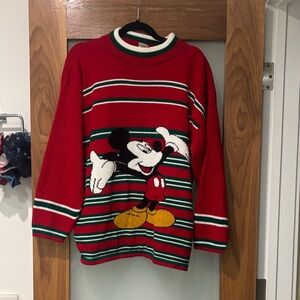 Vintage Disney Mickey Mouse Red Green Striped Knit Sweater